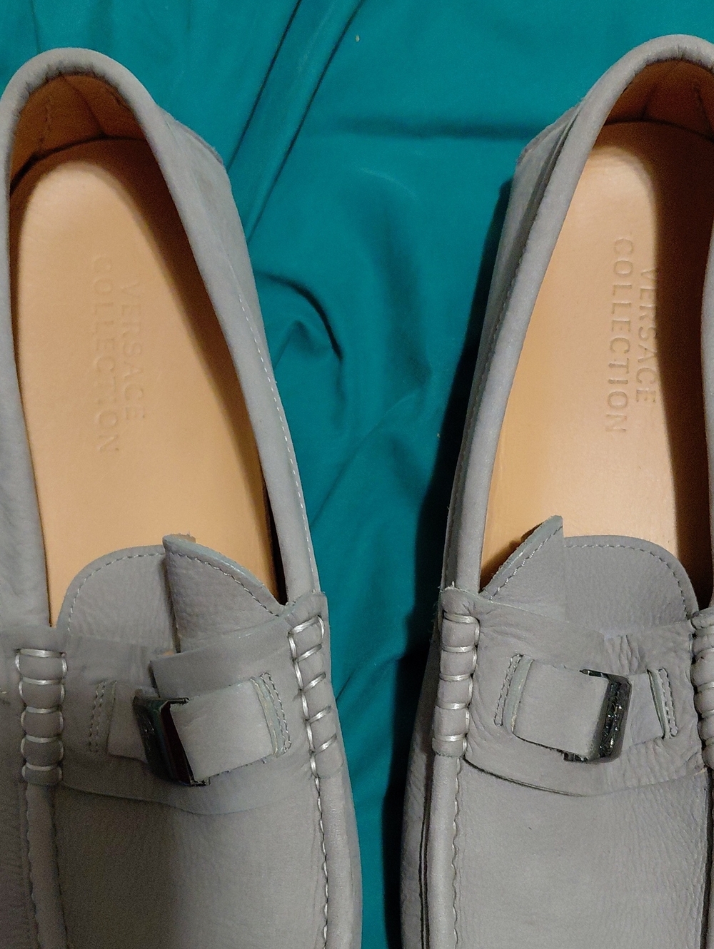 Versace Collection Light Grey Leather Men’s Slip-On Loafers